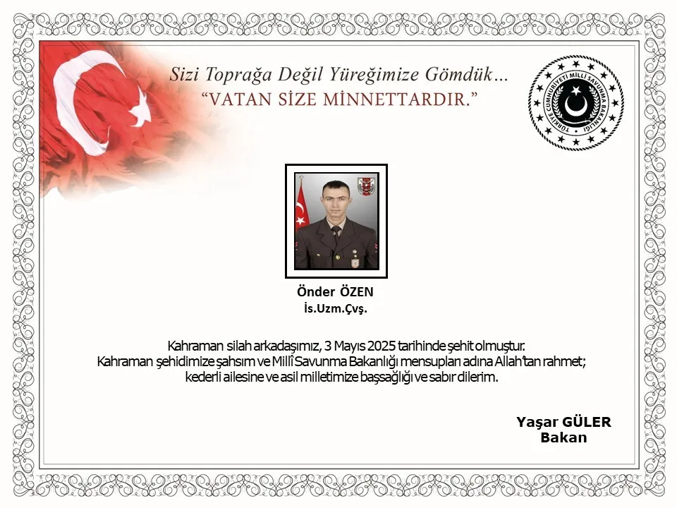 IRAK’IN KUZEYİNDE PENÇE OPERASYON BÖLGESİNDE MAYINA BASARAK YARALANAN ASKER ŞEHİT OLDU