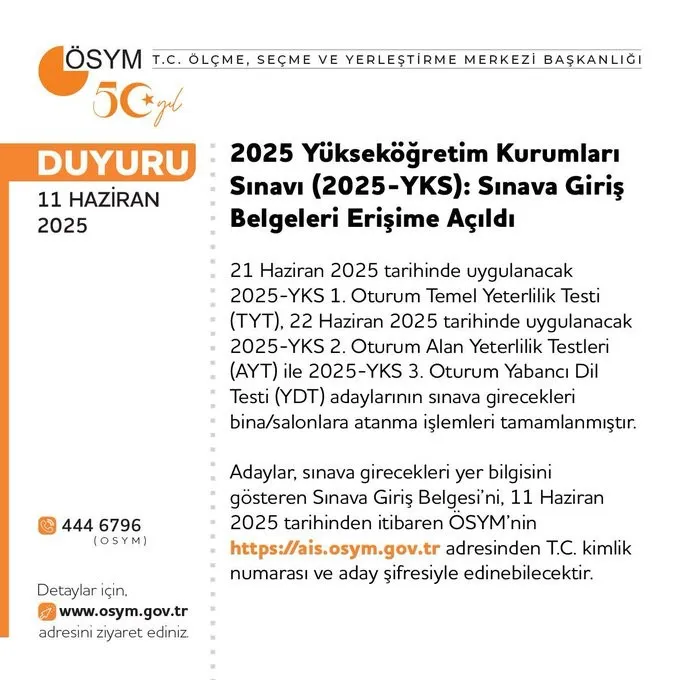YKS GİRİŞ BELGELERİ ERİŞİME AÇILDI