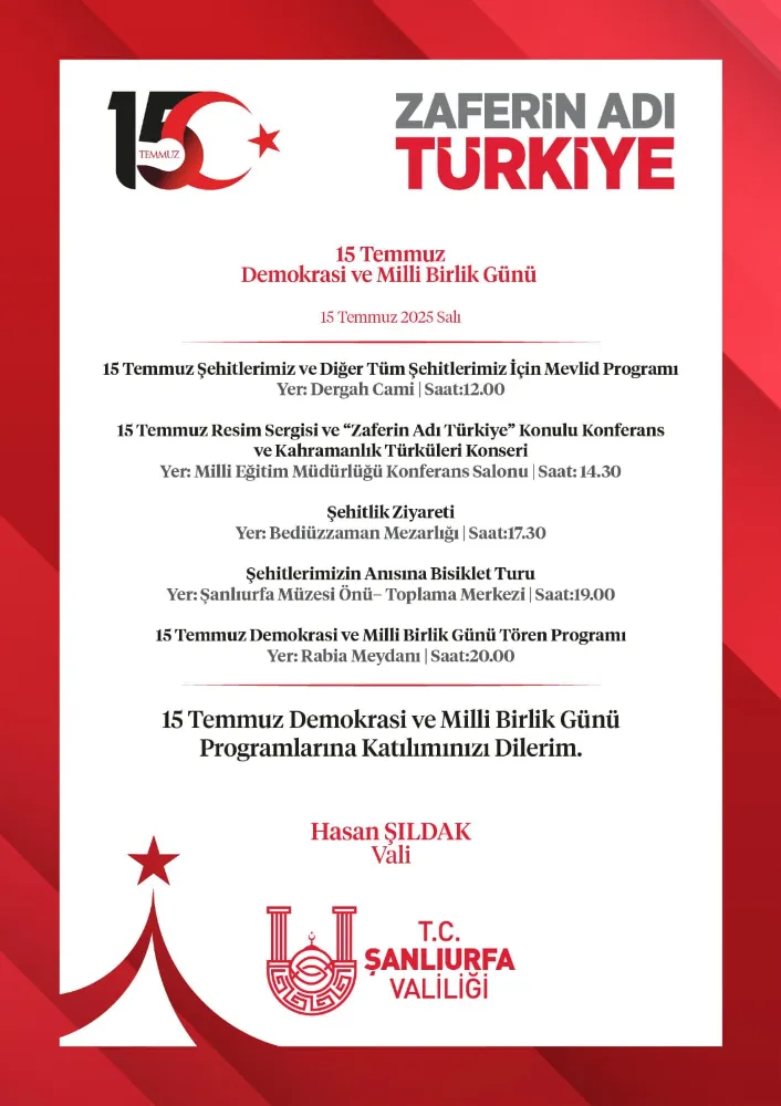 VALİ ŞILDAK BÜTÜN ŞANLIURFALILARI DAVET ETTİ