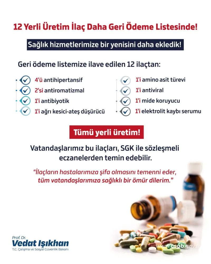 BAKAN IŞIKHAN, 12 İLACIN GERİ ÖDEME LİSTESİNE ALINDIĞINI DUYURDU 