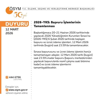 2026-YKS BAŞVURU İŞLEMLERİ BUGÜN SONA ERİYOR