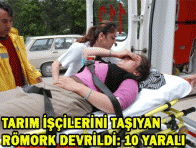 TARIM İŞÇİLERİNİ TAŞIYAN RÖMORK DEVRİLDİ: 10 YARALI 